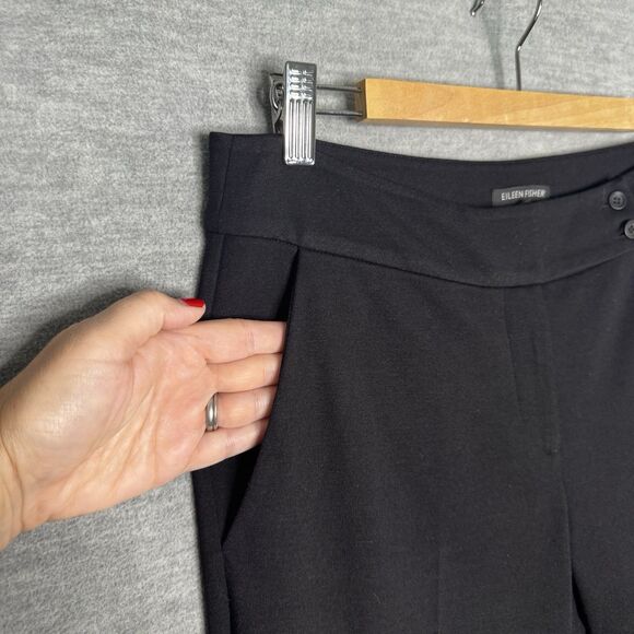 EILEEN FISHER Ponte Slim Pants‎ Size 8 Black Work Stretch Knit Viscose Nylon - Picture 2 of 6